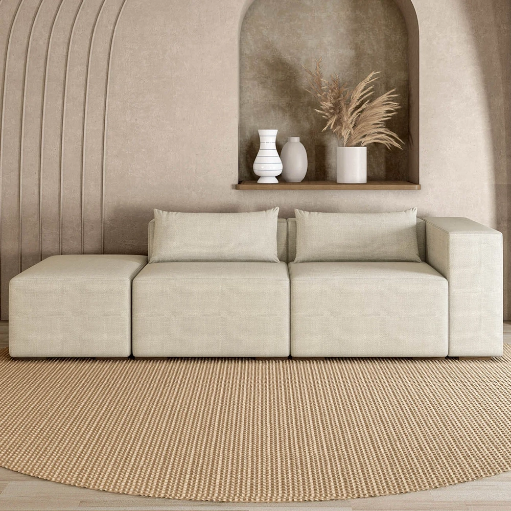 Sofá 5 Lugares 343cm Com Puff Esquerdo Fay Linho Off White Z55   - Mpozenato