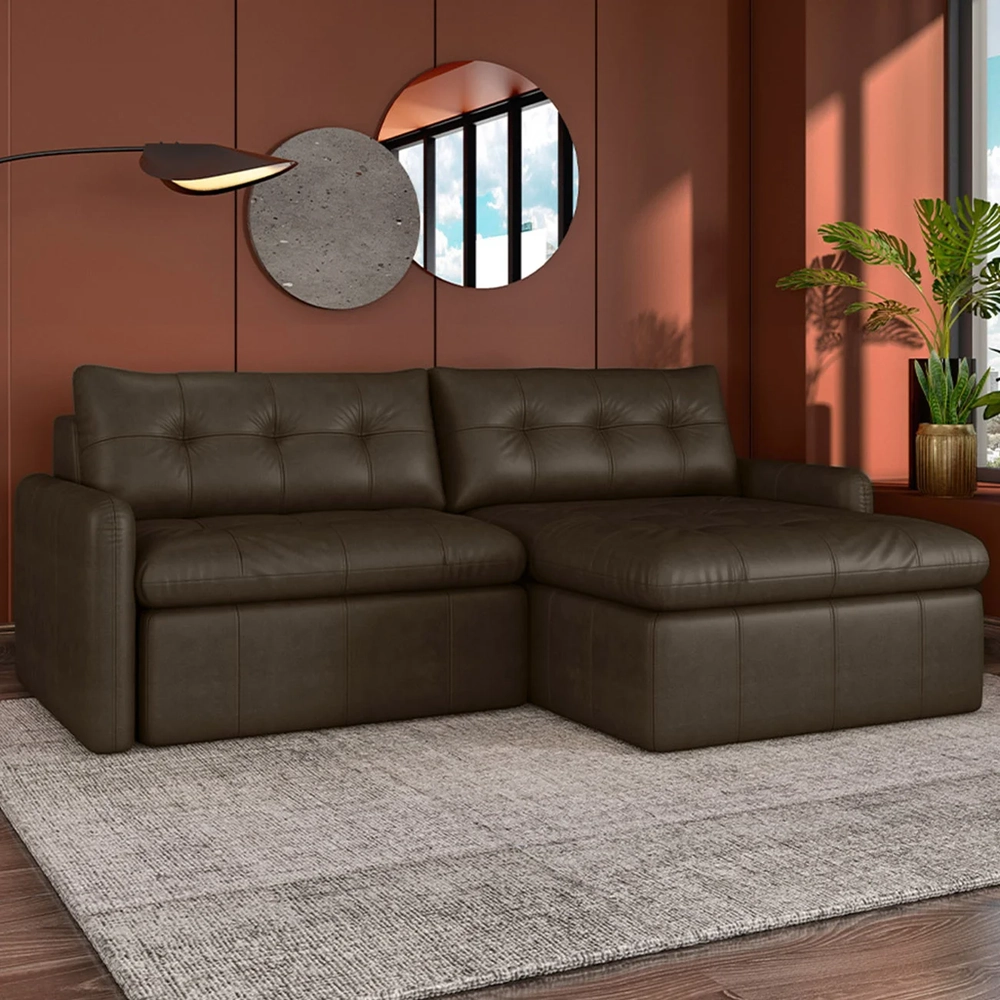 Sofá Retrátil 3 Lugares Para Sala 204cm Elios Couro Castanho Z55 - Mpozenato