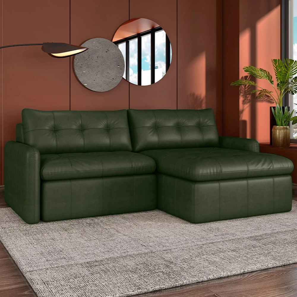 Sofá Retrátil 3 Lugares Para Sala 244cm Elios Couro Verde Z55 - Mpozenato