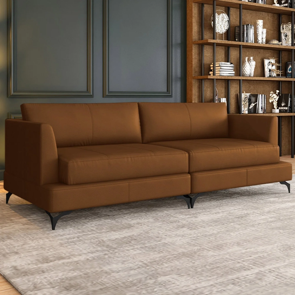 Sofá 3 Lugares Living 250cm Pé Ferro Soren Couro Telha Z55 - Mpozenato