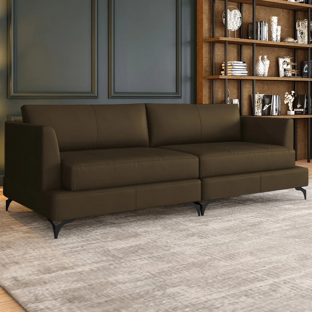 Sofá 3 Lugares Living 230cm Pé Ferro Soren Couro Capuccino Z55 - Mpozenato