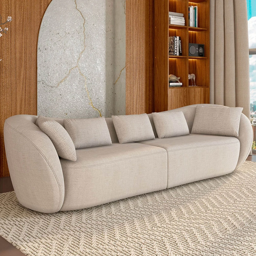 Sofá 3 Lugares 252cm Orgânico Pé Madeira Yume Linho Cru Z55 - Mpozenato