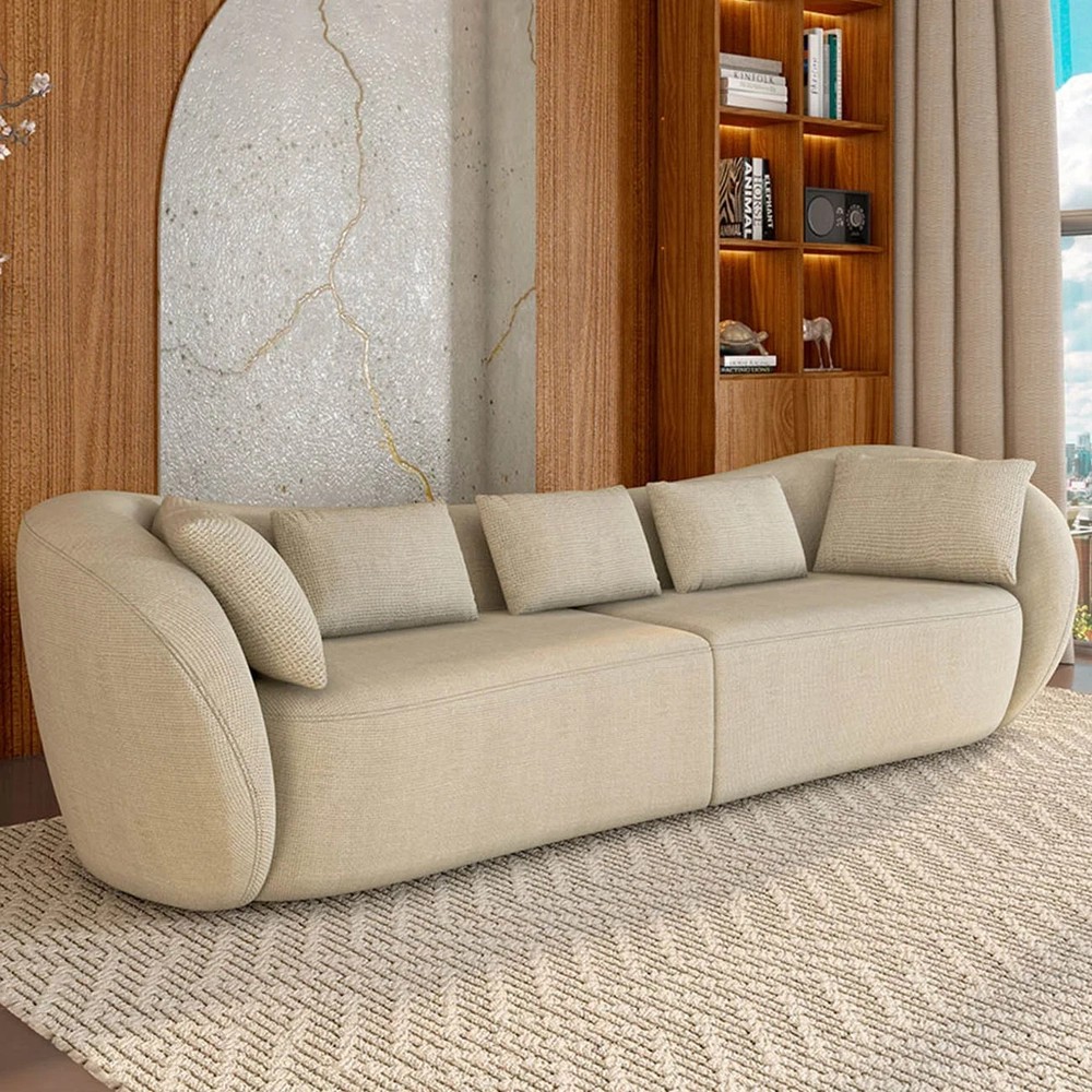 Sofá 3 Lugares 252cm Orgânico Pé Madeira Yume Linho Bege Z55 - Mpozenato