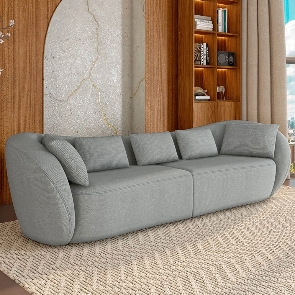 Sofá 3 Lugares 252cm Orgânico Pé Madeira Yume Linho Cinza Z55 - Mpozenato