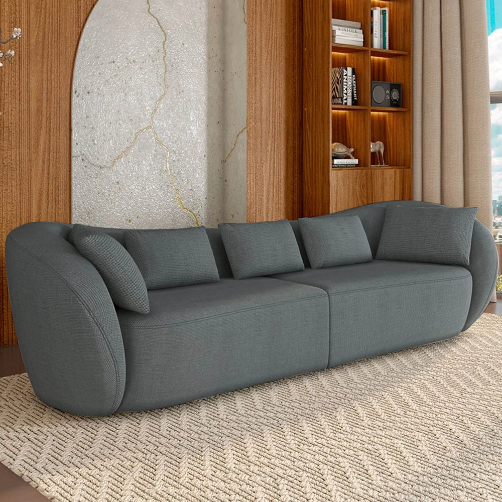 Sofá 3 Lugares 232cm Orgânico Pé Madeira Yume Linho Grafite Z55 - Mpozenato