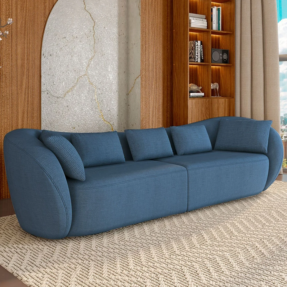 Sofá 4 Lugares 292cm Orgânico Pé Madeira Yume Linho Azul Z55 - Mpozenato