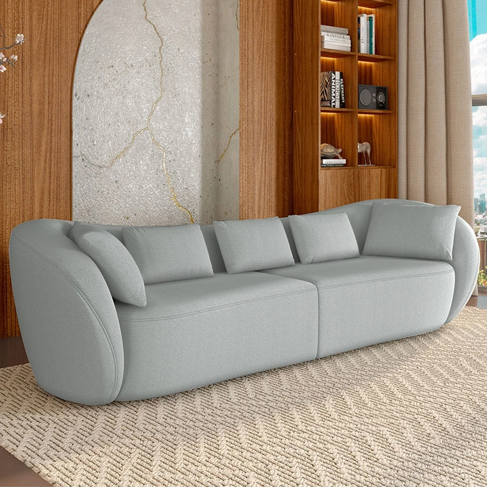 Sofá 2 Lugares 212cm Orgânico Pé Madeira Yume Bouclê Cinza Z55 - Mpozenato