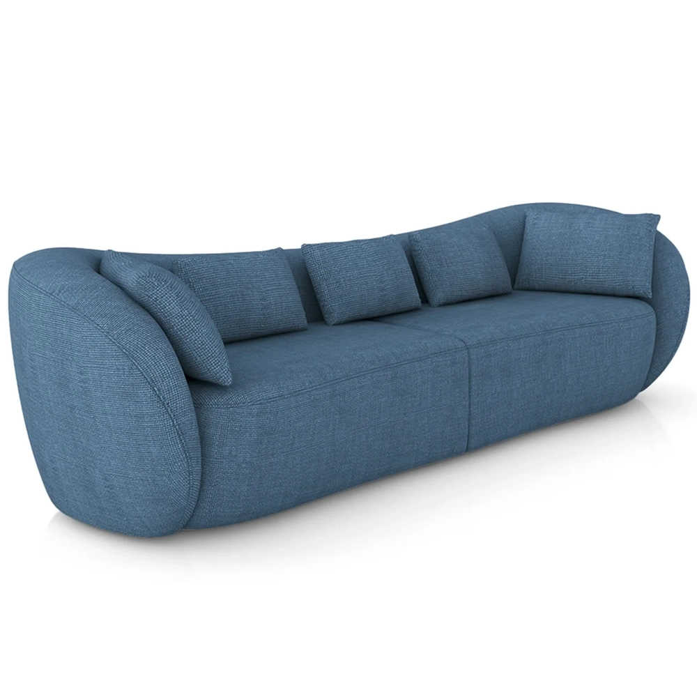 Sofá 3 Lugares 272cm Orgânico Pé Madeira Yume Linho Azul Z55 - Mpozenato