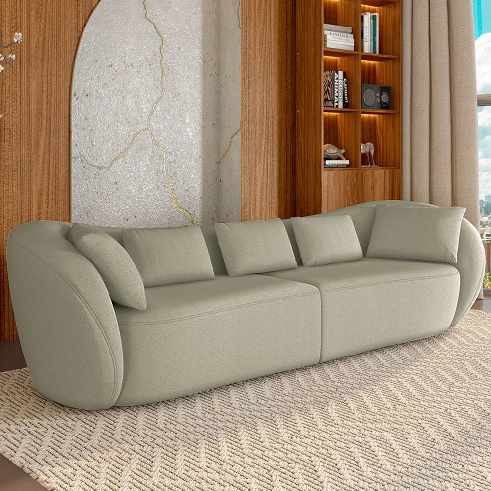 Sofá 3 Lugares 272cm Orgânico Pé Madeira Yume Bouclê Bege Z55 - Mpozenato