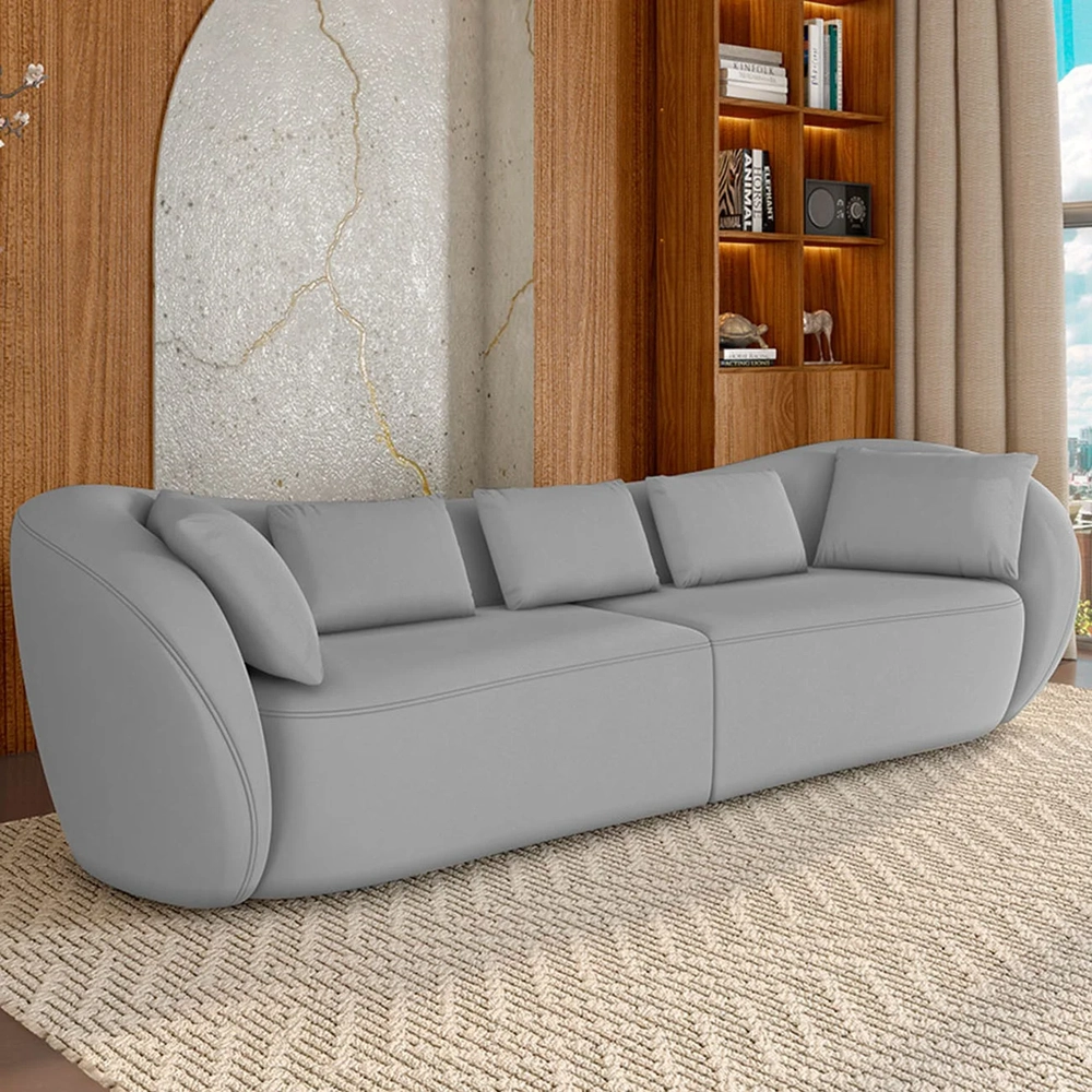 Sofá 4 Lugares 292cm Orgânico Pé Madeira Yume Veludo Cinza Z55 - Mpozenato