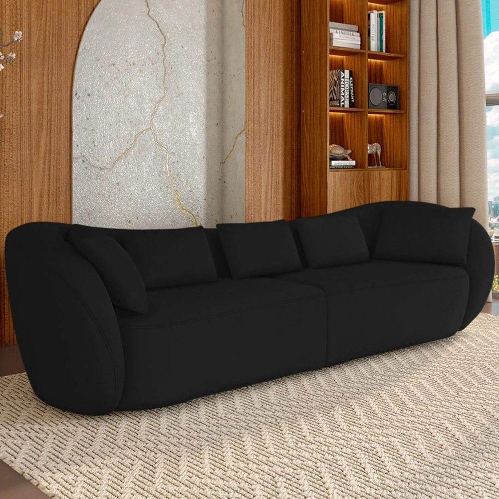 Sofá 3 Lugares 252cm Orgânico Pé Madeira Yume Veludo Preto Z55 - Mpozenato