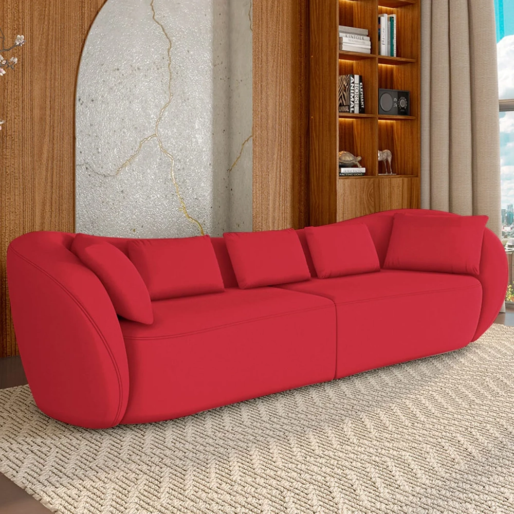 Sofá 2 Lugares 212cm Orgânico Pé Madeira Yume Veludo Vermelho Z55 - Mpozenato