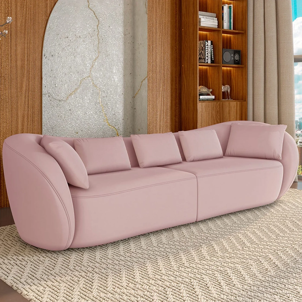 Sofá 4 Lugares 292cm Orgânico Pé Madeira Yume Veludo Rose Z55 - Mpozenato