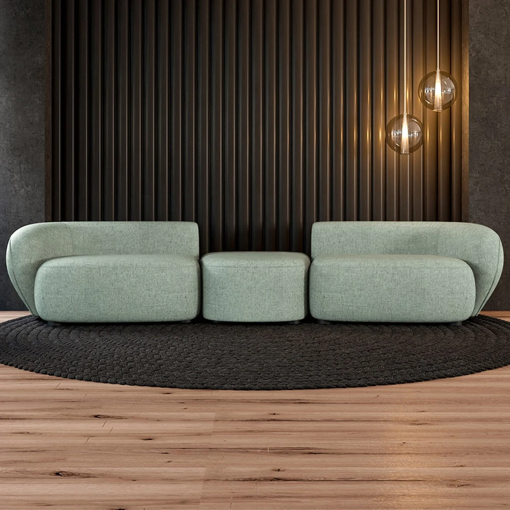 Sofá 5 Lugares Com Puff 342cm Orgânico Lyor Linho Verde Z55 - Mpozenato