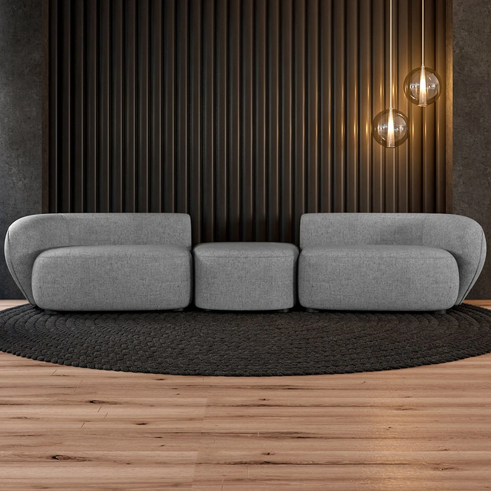 Sofá 4 Lugares Com Puff 322cm Orgânico Lyor Linho Cinza Z55 - Mpozenato