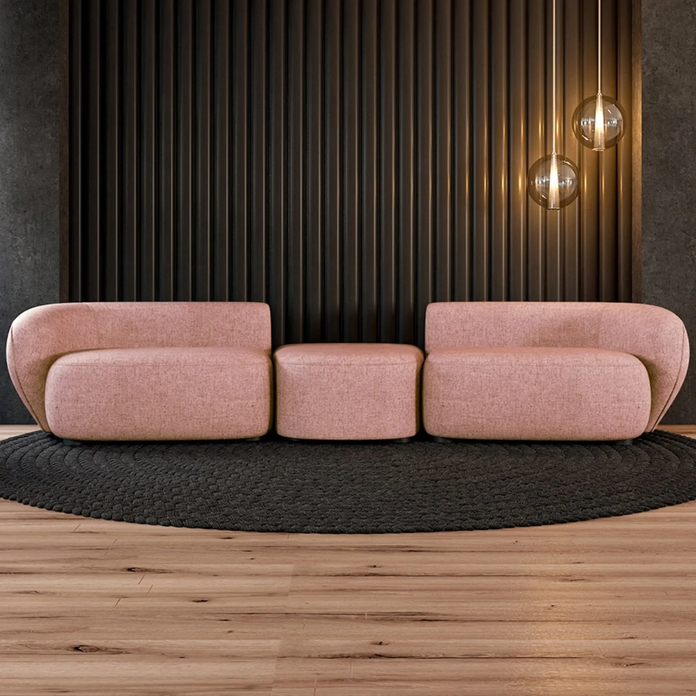 Sofá 5 Lugares Com Puff 342cm Orgânico Lyor Linho Salmão Z55 - Mpozenato