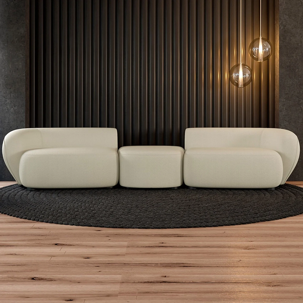 Sofá 4 Lugares Com Puff 302cm Orgânico Lyor Bouclê Cru Z55 - Mpozenato