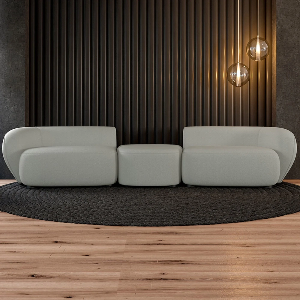 Sofá 4 Lugares Com Puff 322cm Orgânico Lyor Bouclê Cinza Z55 - Mpozenato