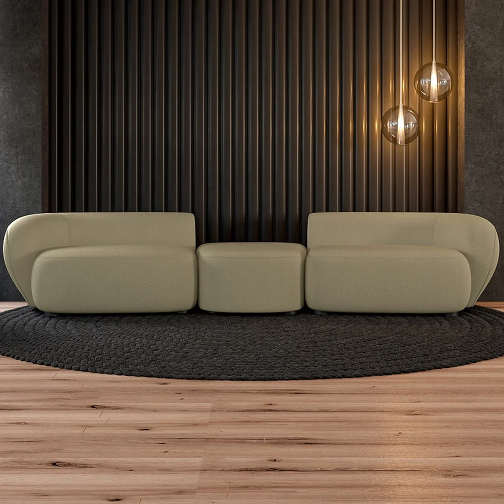 Sofá 5 Lugares Com Puff 382cm Orgânico Lyor Bouclê Bege Z55 - Mpozenato