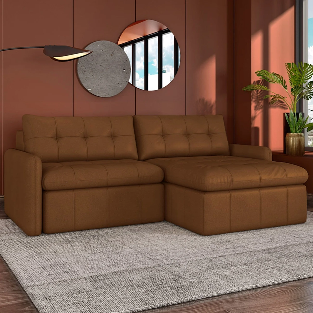 Sofá Retrátil 3 Lugares Para Sala 224cm Elios Couro Telha Z55 - Mpozenato