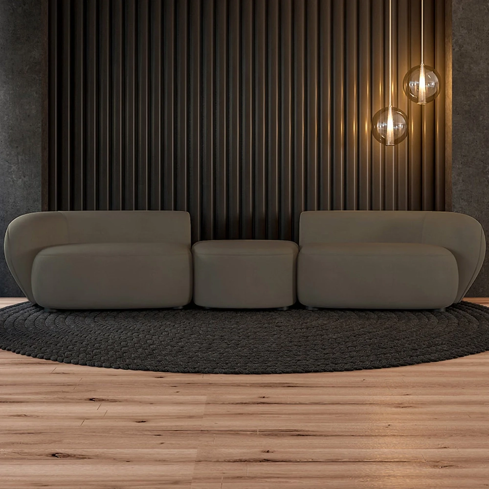 Sofá 4 Lugares Com Puff 302cm Orgânico Lyor Veludo Marrom Z55 - Mpozenato