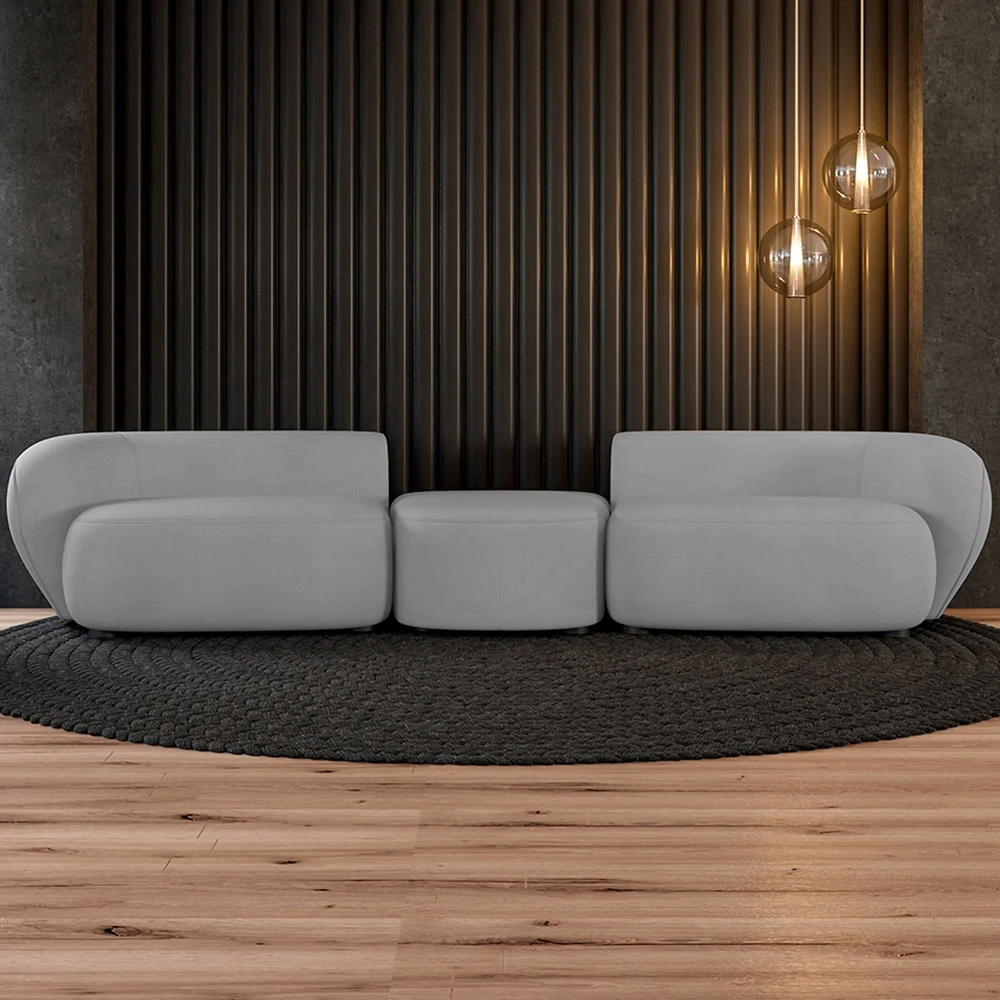 Sofá 4 Lugares Com Puff 322cm Orgânico Lyor Veludo Cinza Z55 - Mpozenato