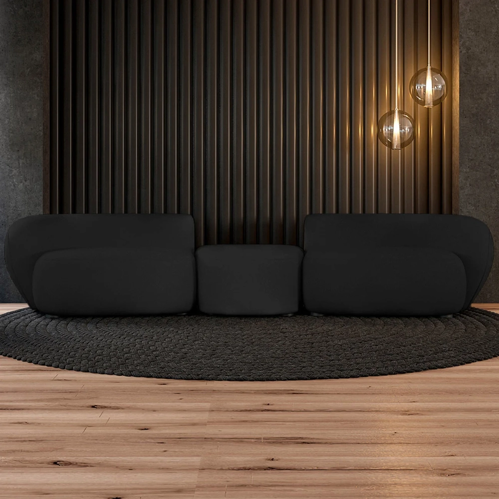 Sofá 5 Lugares Com Puff 342cm Orgânico Lyor Veludo Preto Z55 - Mpozenato