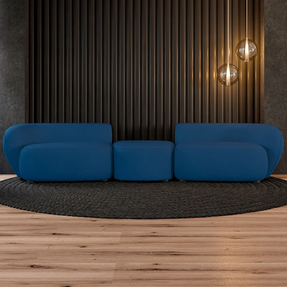 Sofá 4 Lugares Com Puff 302cm Orgânico Lyor Veludo Azul Z55 - Mpozenato