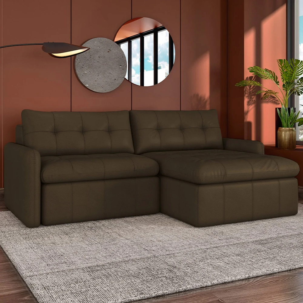 Sofá Retrátil 3 Lugares Para Sala 244cm Elios Couro Capuccino Z55 - Mpozenato
