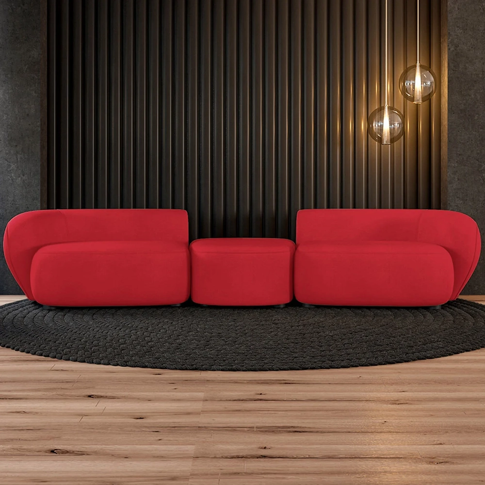 Sofá 4 Lugares Com Puff 322cm Orgânico Lyor Veludo Vermelho Z55 - Mpozenato