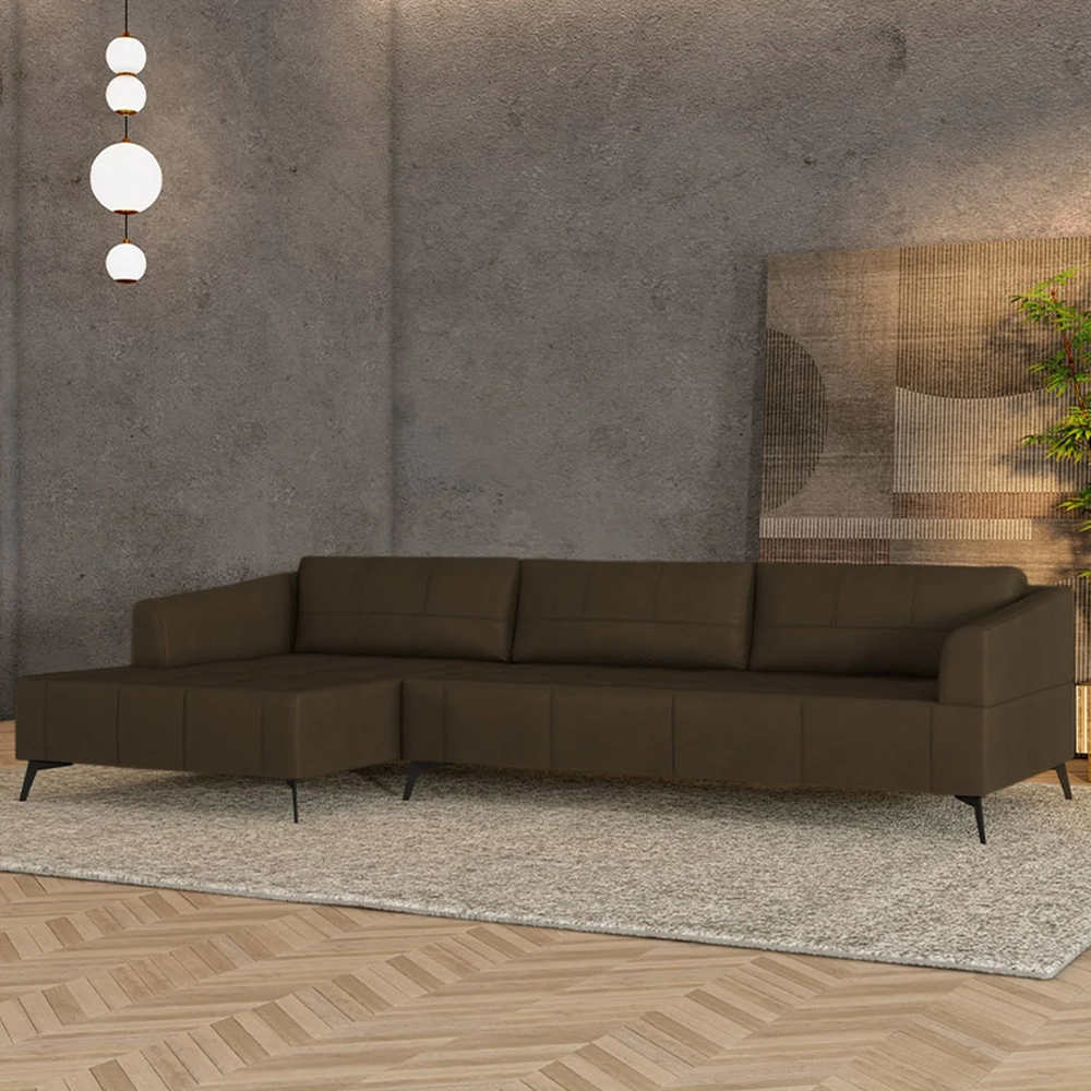 Sofá 5 Lugares 366cm Com Chaise Esquerdo Eko Couro Capuccino Z55 - Mpozenato