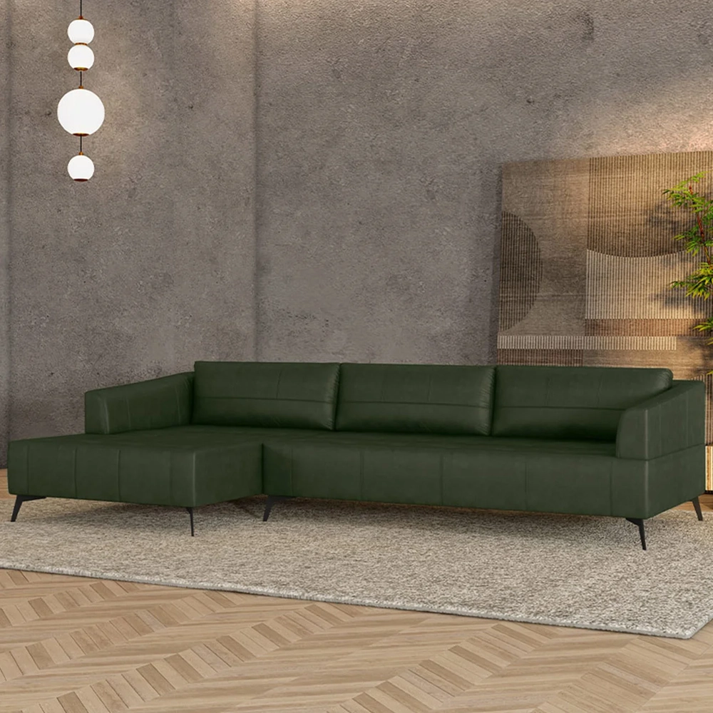 Sofá 5 Lugares 346cm Com Chaise Esquerdo Eko Couro Verde Z55 - Mpozenato