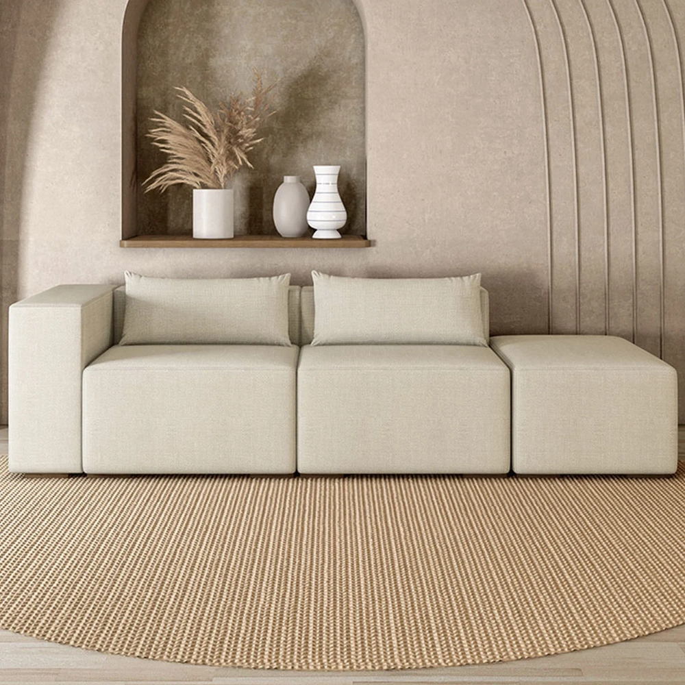 Sofá 4 Lugares 303cm Com Puff Direito Fay Linho Cru Z55 - Mpozenato