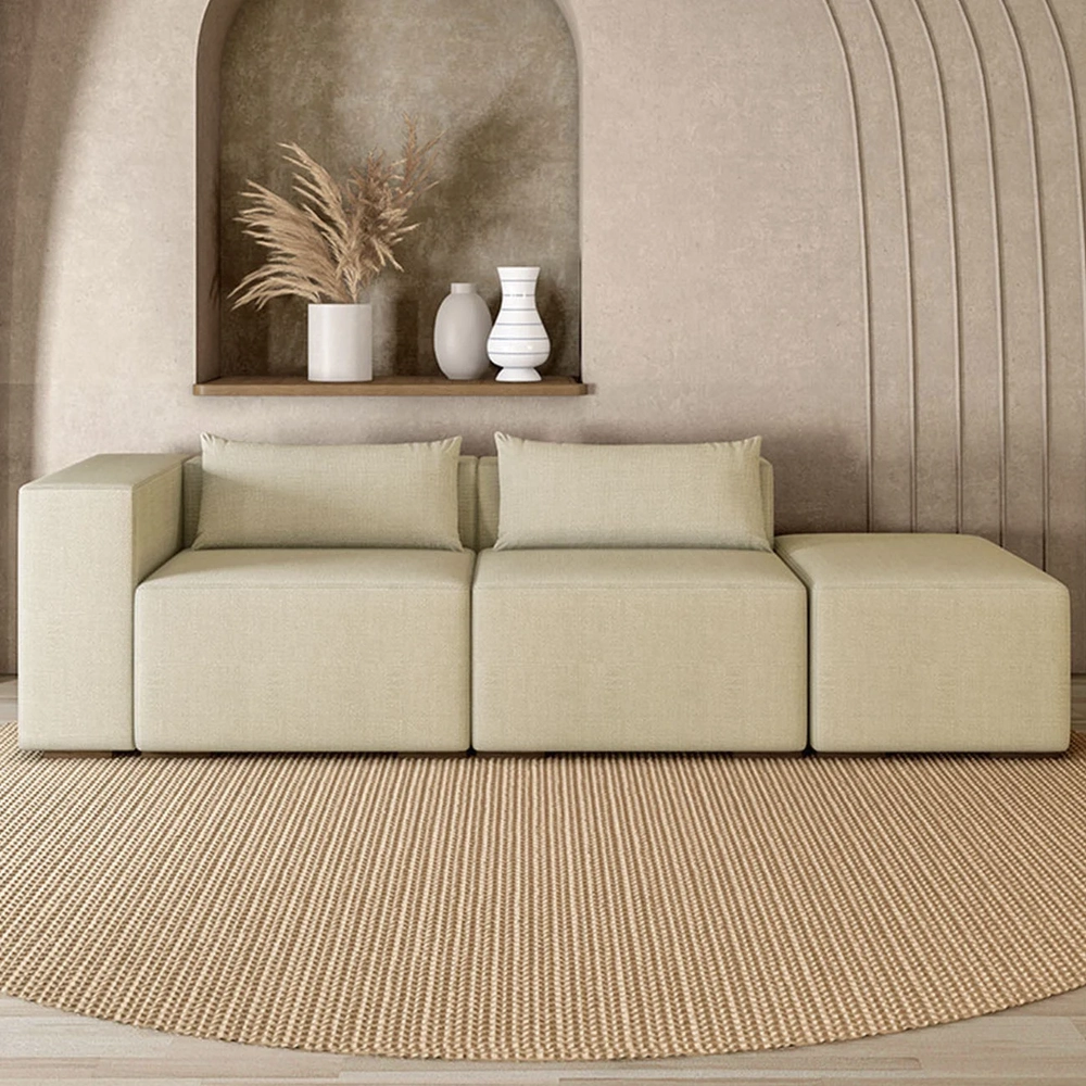 Sofá 4 Lugares 283cm Com Puff Direito Fay Linho Bege Z55 - Mpozenato