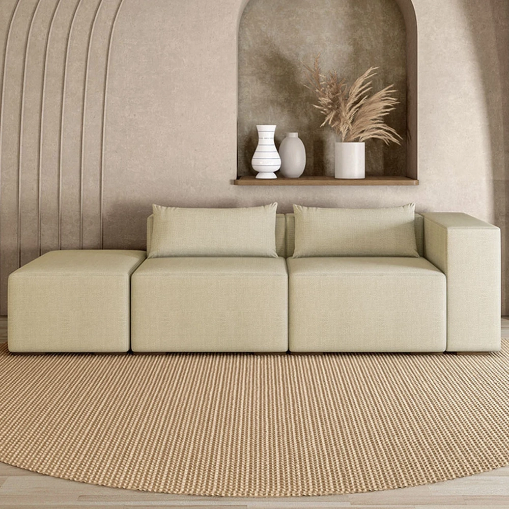 Sofá 4 Lugares 323cm Com Puff Esquerdo Fay Linho Bege Z55 - Mpozenato