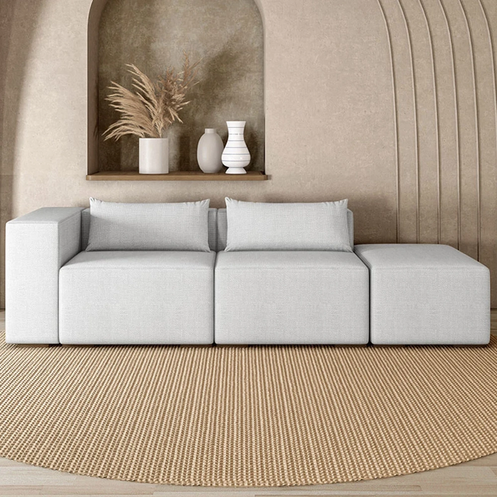 Sofá 4 Lugares 303cm Com Puff Direito Fay Linho Gelo Z55 - Mpozenato