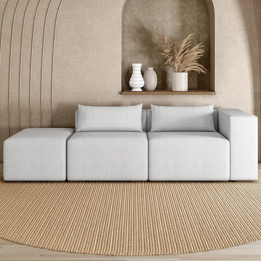 Sofá 4 Lugares 283cm Com Puff Esquerdo Fay Linho Gelo Z55 - Mpozenato