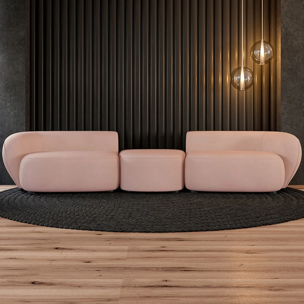 Sofá 5 Lugares Com Puff 382cm Orgânico Lyor Veludo Rose Z55 - Mpozenato