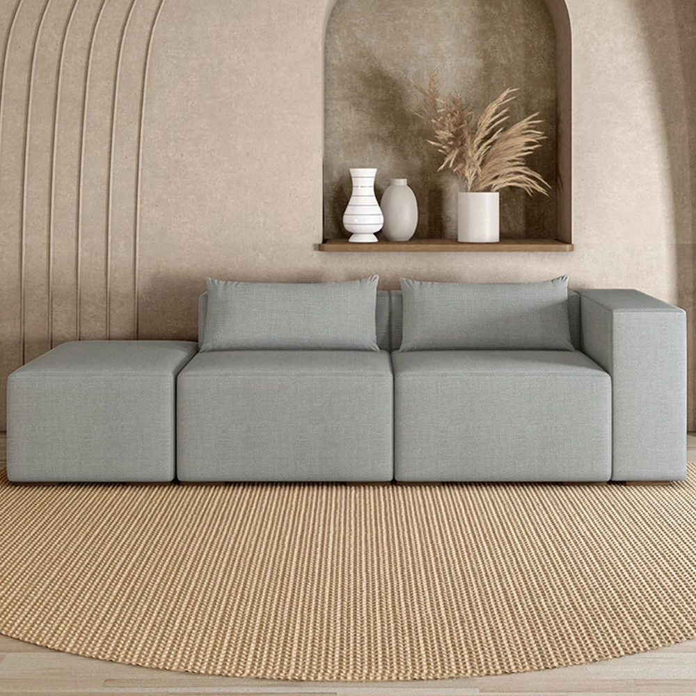 Sofá 5 Lugares 343cm Com Puff Esquerdo Fay Linho Cinza Z55 - Mpozenato