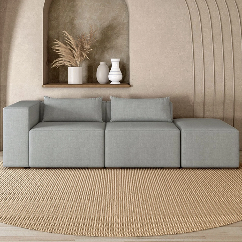 Sofá 4 Lugares 283cm Com Puff Direito Fay Linho Cinza Z55 - Mpozenato