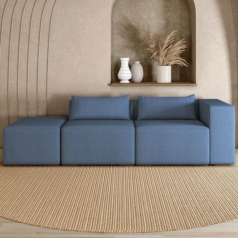 Sofá 4 Lugares 283cm Com Puff Esquerdo Fay Linho Azul Z55 - Mpozenato