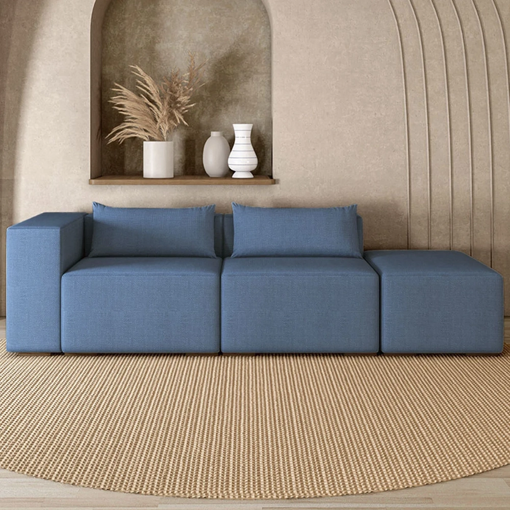 Sofá 5 Lugares 363cm Com Puff Direito Fay Linho Azul Z55 - Mpozenato