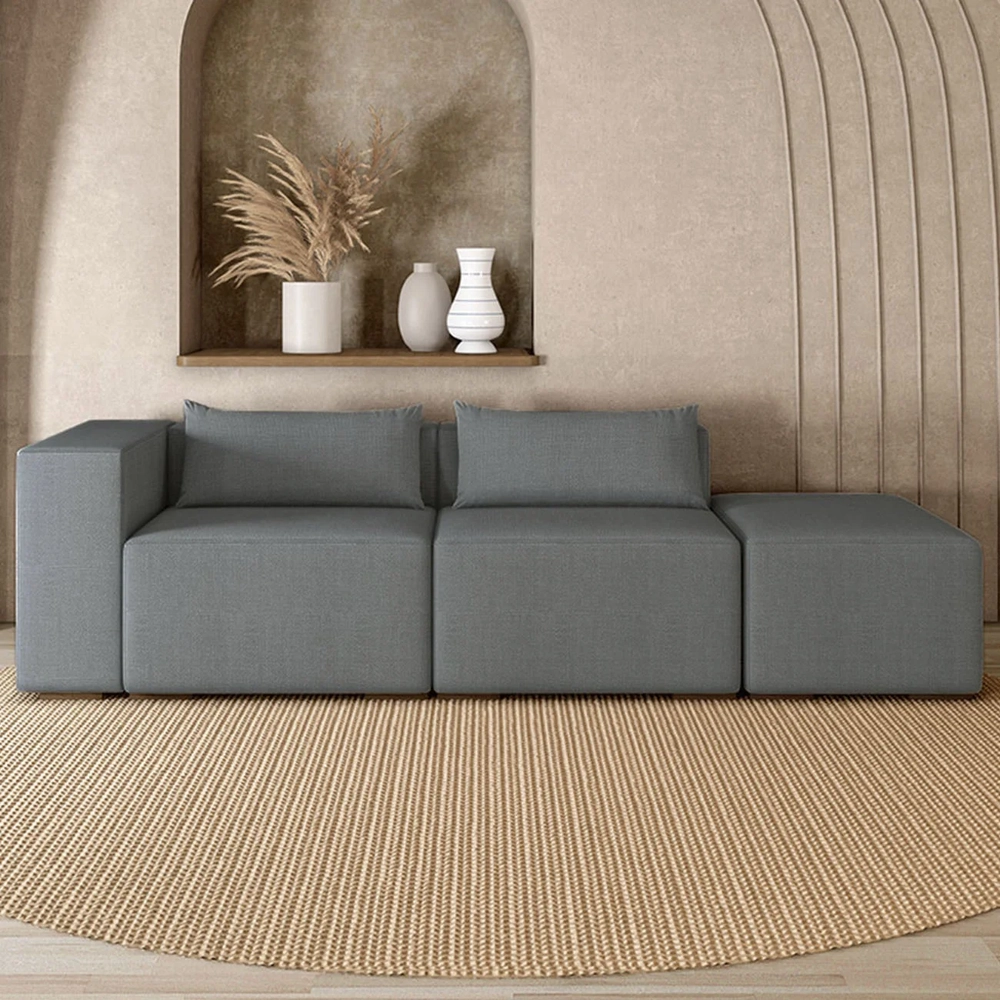 Sofá 4 Lugares 323cm Com Puff Direito Fay Linho Grafite Z55 - Mpozenato