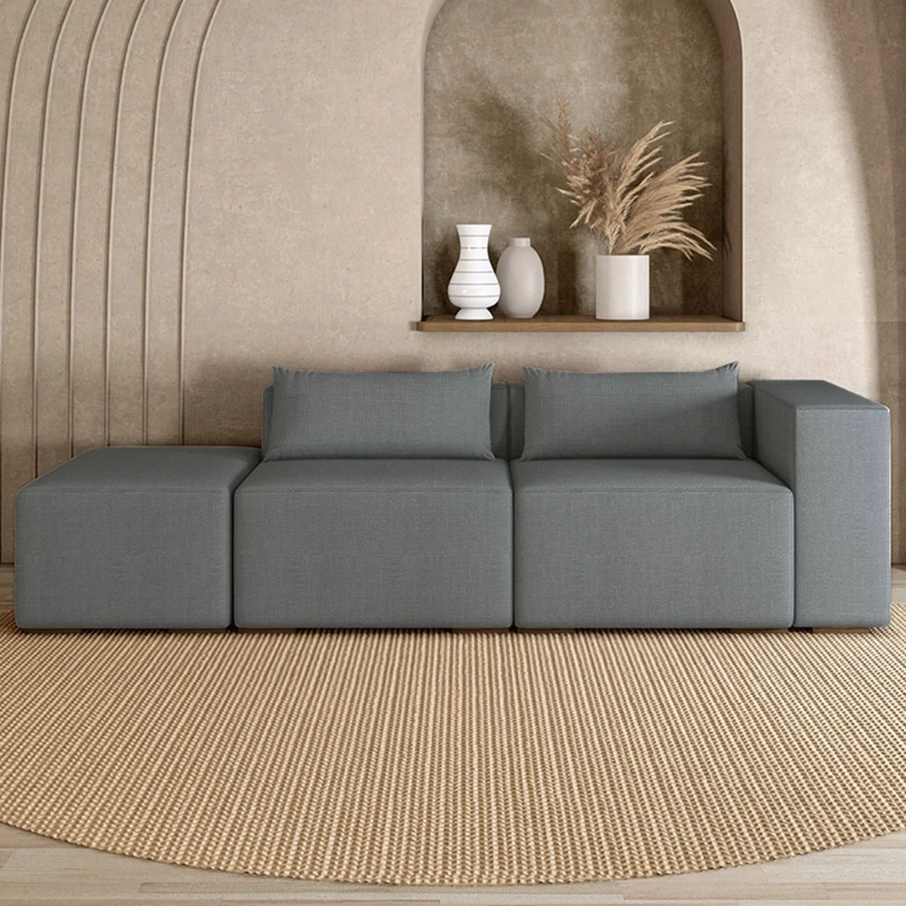 Sofá 5 Lugares 343cm Com Puff Esquerdo Fay Linho Grafite Z55 - Mpozenato