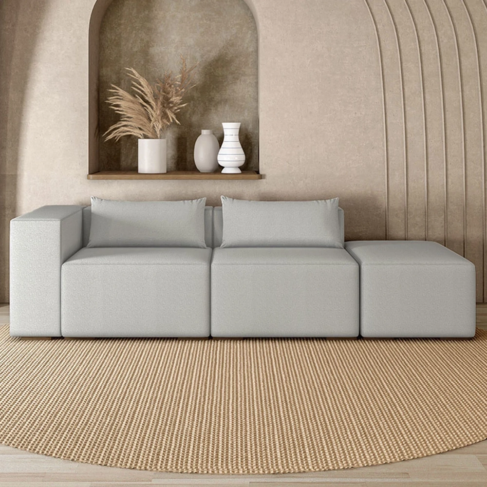 Sofá 5 Lugares 363cm Com Puff Direito Fay Bouclê Cinza Z55 - Mpozenato