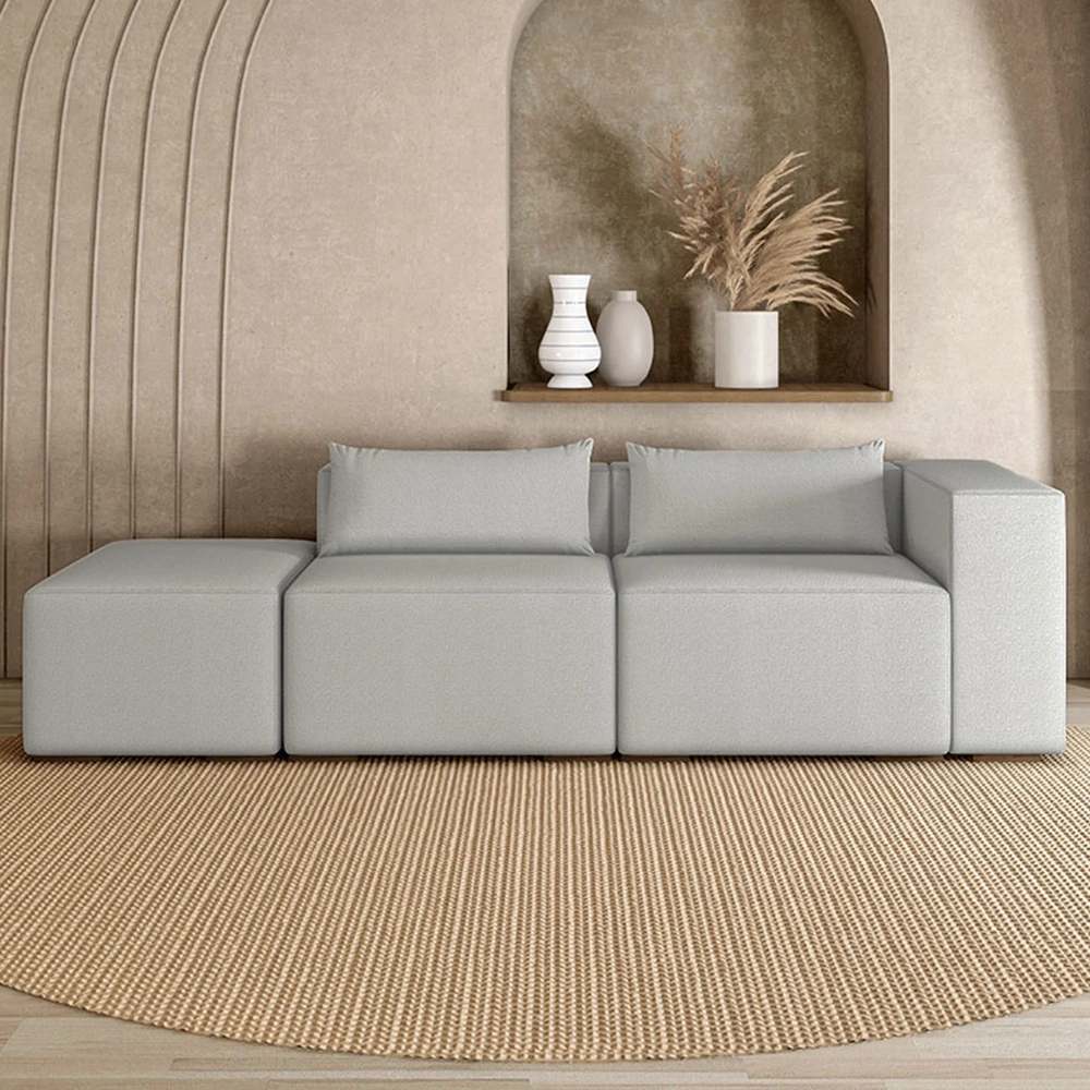 Sofá 4 Lugares 323cm Com Puff Esquerdo Fay Bouclê Cinza Z55 - Mpozenato