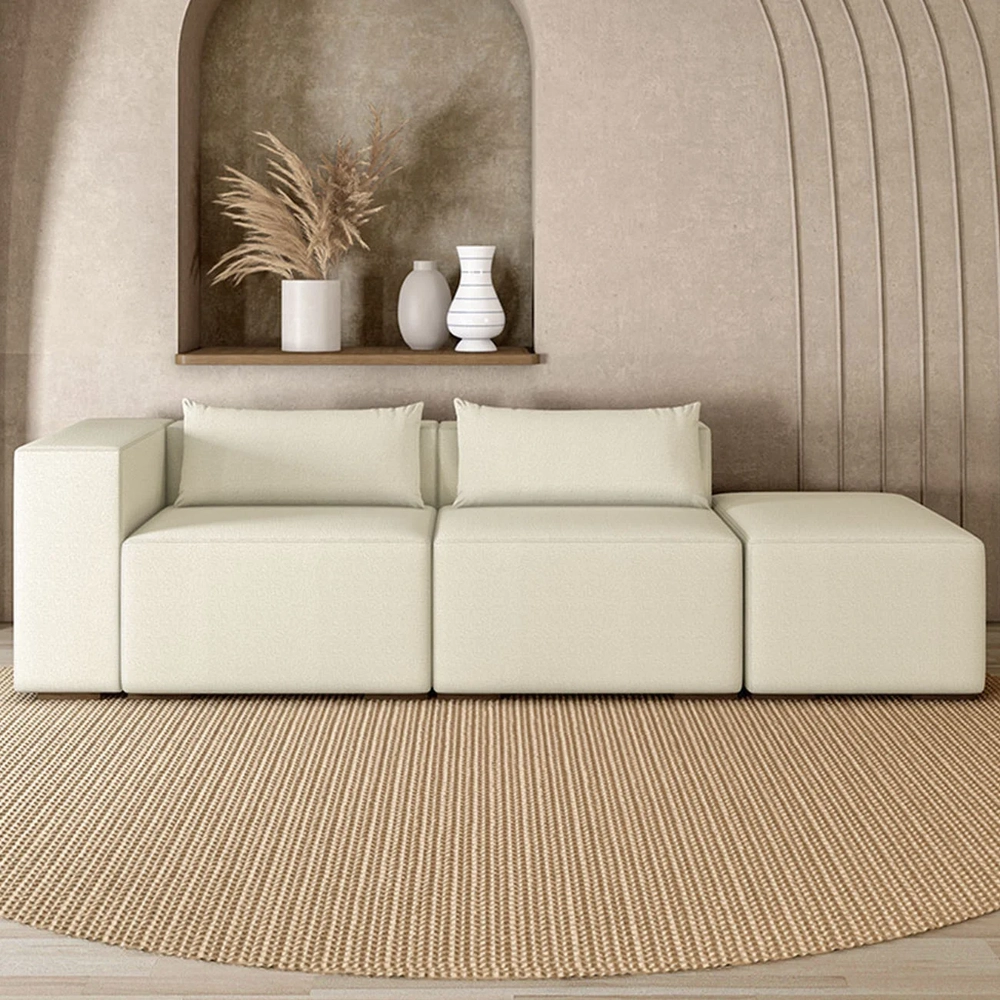 Sofá 4 Lugares 323cm Com Puff Direito Fay Bouclê Cru Z55 - Mpozenato