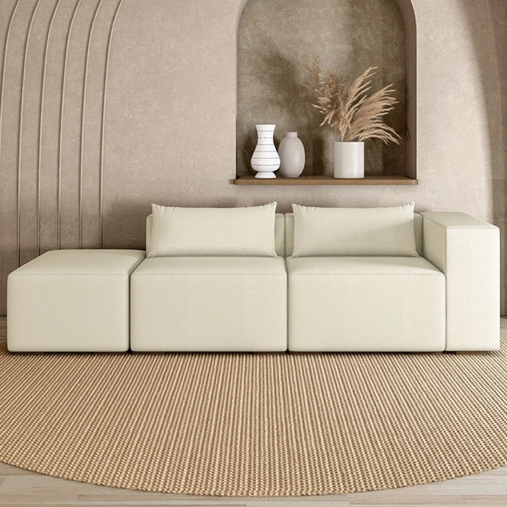 Sofá 5 Lugares 363cm Com Puff Esquerdo Fay Bouclê Cru Z55 - Mpozenato