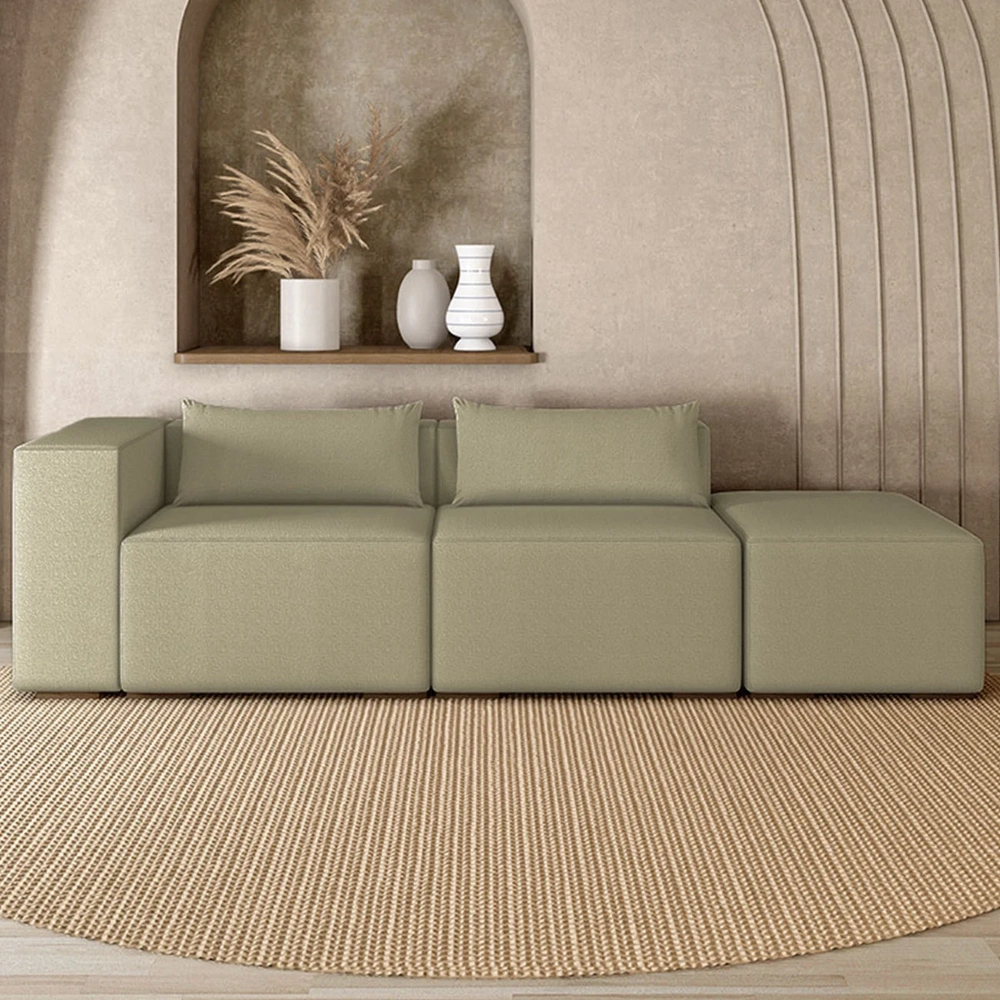 Sofá 5 Lugares 343cm Com Puff Direito Fay Bouclê Bege Z55 - Mpozenato