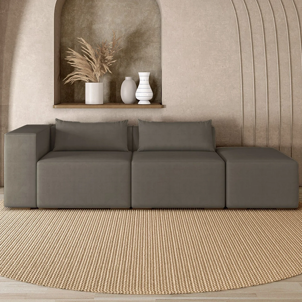 Sofá 4 Lugares 323cm Com Puff Direito Fay Veludo Marrom Z55 - Mpozenato